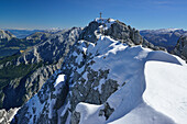 View to summit of Hochkalter, Berchtesgaden National Park, Berchtesgaden Alps, Upper Bavaria, Bavaria, Germany