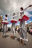 Stilt walkers, Victorian festival, historic precinct, Oamaru, Otago