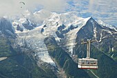 Brevent cable car, the Mont Blanc in the background. Chamonix Valley, French Alps