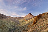 Spires and rock formations made of volcanic tuff in Leslie Gulch in the Owyhee Uplands of SE Oregon