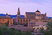Guadalquivir river, Roman bridge and Mosque-Cathedral, Córdoba Andalusia Spain.