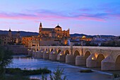 Guadalquivir river, Roman bridge and Mosque-Cathedral, Córdoba Andalusia Spain.