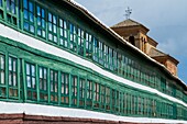 Detail of Almagro main square, small village declarated Historical-Artistic Site. Route of Don Quijote. Ciudad Real province. Castilla-La Mancha. Spain.