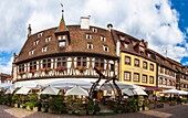 Charming timbered houses in the village of Obernai, Alsace, France, Europe