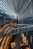 The illuminated Tokyo International Forum at dusk, Tokyo, Japan