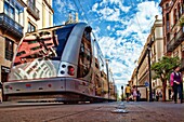 Low angle view of a streetcar, Constitution Avenue, Seville, Spain