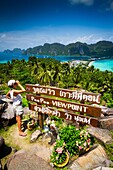 Tourists in a viewpoint  Phi Phi Don island  Krabi province, Andaman Sea, Thailand