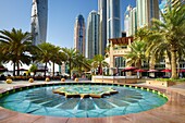 Dubai Marina, fountain in Marina district, Dubai, United Arab Emirates
