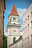 Clock tower of the town hall, old town of Passau, Lower Bavaria, Bavaria, Germany