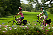 A Couple On Bikes, Bicycle Tourists, Route From Paris To Mont-Saint-Michel In The Eure-Et-Loir (28), France