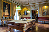 Billiard Room Decorated In The Style Of The Second Empire With A 19Th Century Mahogany Billiard Table, Chateau De Maintenon, Eure-Et-Loir (28), France