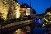 Nighttime Lighting Of The Fortifications And Moats Of The Medieval City Of Medieval City Of Bonneval, Nicknamed The Little Venice Of The Beauce, Eure-Et-Loir (28), France