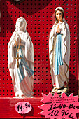 Statuettes Of The Virgin On A Religious Souvenir Seller'S Stall, Town Centre Of Lourdes, Hautes-Pyrenees (65), Midi-Pyrenees, France