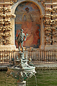 Mercury Pond, Fountain, Palacio Gotico, The Gardens Of The Alcazar, Seville, Andalusia, Spain