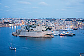 Fort St Angelo With The Marina, As Seen From Valletta At Dusk, Vittoriosa (Birgu), Malta