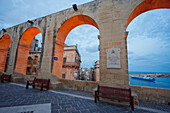Arches In Upper Barrakka Gardens At Dusk, Valletta, Malta