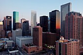 Sun rising in Downtown Houston Texas
