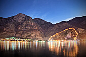 View of the old town and fortification of Kotor at night, Adriatic coastline, Montenegro, Western Balkan, Europe, UNESCO