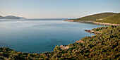Blick auf Bucht der Lustica Halbinsel, Bucht von Kotor, Adria Mittelmeerküste, Montenegro, Balkan Halbinsel, Europa