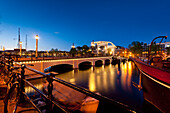 View of Magere Brug or Skinny Bridge at dusk, Amsterdam, Holland