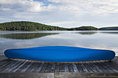 Blue Canoe On Cottage Dock, Algonquin Park, Ontario, Canada