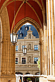 View from the City Hall to the Guild House, Fish Market, Erfurt, Thuringia, Germany