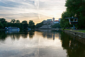 Saale with Bernburg castle in the background, Bernburg, Saxony-Anhalt, Germany