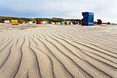 Sand pattern, beach chairs on the beach, Juist Island, North Sea, East Frisian Islands, East Frisia, Lower Saxony, Germany, Europe