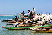 Fishing boats on the beach near Morondava, Madagascar, Africa