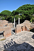Shadows of people looking at the excavations of Ostia Antica and Terme di Nettuno, Ostia near Rome, Italy