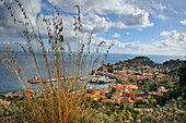 Giglio harbour, Giglio Porto, Island of Giglio in Mar Tirreno, South Tuscany, Tuscany, Italy