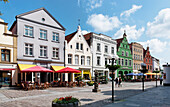 Market square with gabled houses, Guestrow, Mecklenburg-Western Pomerania, Germany