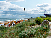 People flying kites on the beach, Baltic sea resort of Heiligendamm, Mecklenburg-Western Pomerania, Germany
