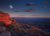 Moon over Canyonlands National Park from Green River Overlook, Utah