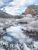 Boulder Mountains and Summit Creek dusted with snow, Idaho