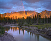 Rainbow over Fairholme Range and Exshaw Creek, Alberta, Canada