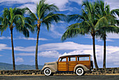 Right hand drive 1937 Ford Woodie, owned by Michael and Ilona Hemperly, Haleiwa, Oahu, Hawaii