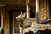 Tirtha Empul temple at a sacred spring, carved sculpture of a deer on the shrine, East of Ubud, central Bali, Indonesia