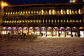 St  Mark´s square and bars at night during a snowfall, Venice, Italy, Europe
