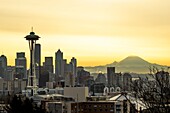 Seattle Skyline and Space Needle at dawn viewed from Kerry Park, Washington, USA