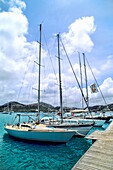 Ships at dock in the famous English Harbour near Nelsons Dockyard in the Caribbean Antigua