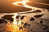 Aerial view of the Zambezi river, tilt shift effect