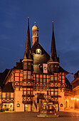 Town hall at night in Wernigerode, Harz, Saxony-Anhalt, Germany, Europe