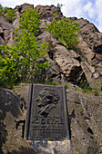 Goethefelsen mit Inschrift, Bodetal bei Thale, Harz, Sachsen-Anhalt, Deutschland, Europa