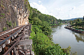 Railway line along the river Kwai, Kanchanaburi, Kanchanaburi Province, Thailand, Asia