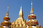 Buddhistische Stupas des Monuments Pha That Luang in Vientiane, Hauptstadt von Laos, Asien