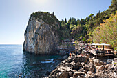 Beach bar La Grotta, La Grotta Bay, near Paleokastritsa, Corfu island, Ionian islands, Greece