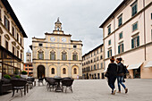 Piazza Matteotti square wuth town hall, Palazzo del Podesta, St. Francis of Assisi, Via Francigena di San Francesco, St. Francis Way, Citta di Castello, province of Perugia, Umbria, Italy, Europa