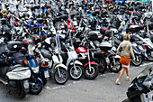 Motor scooters at Piazza Dante, Genoa, Liguria, Italia