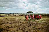 Young men from the Massai tribe near their village, Kenya, Africa